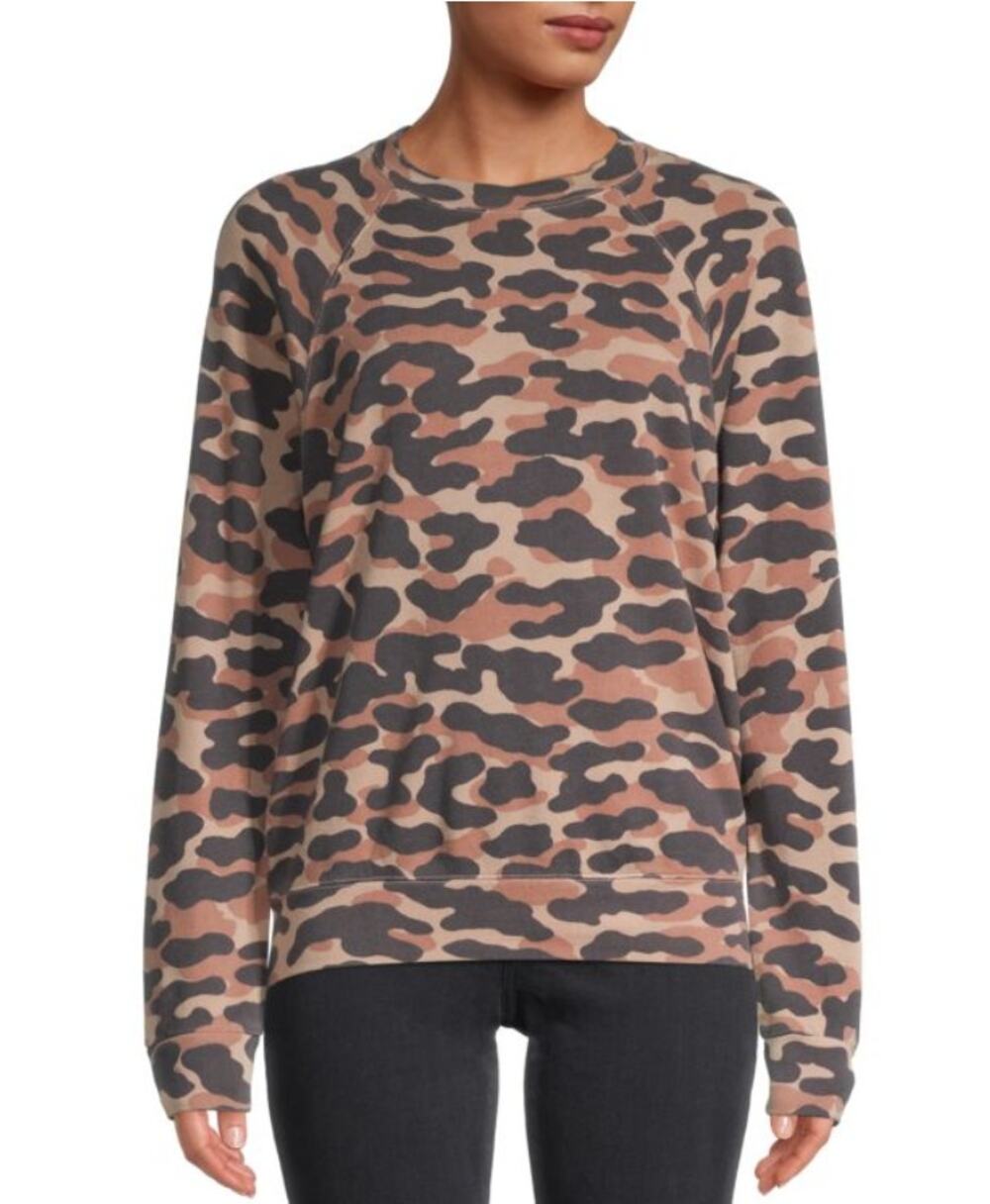 MONROW Camo Print Slouchy Sweatshirt Extra Small XS Tan Brown Black